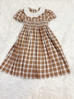 EdgeHill collection girls short sleeve collar plaid dress a-line contrast collar